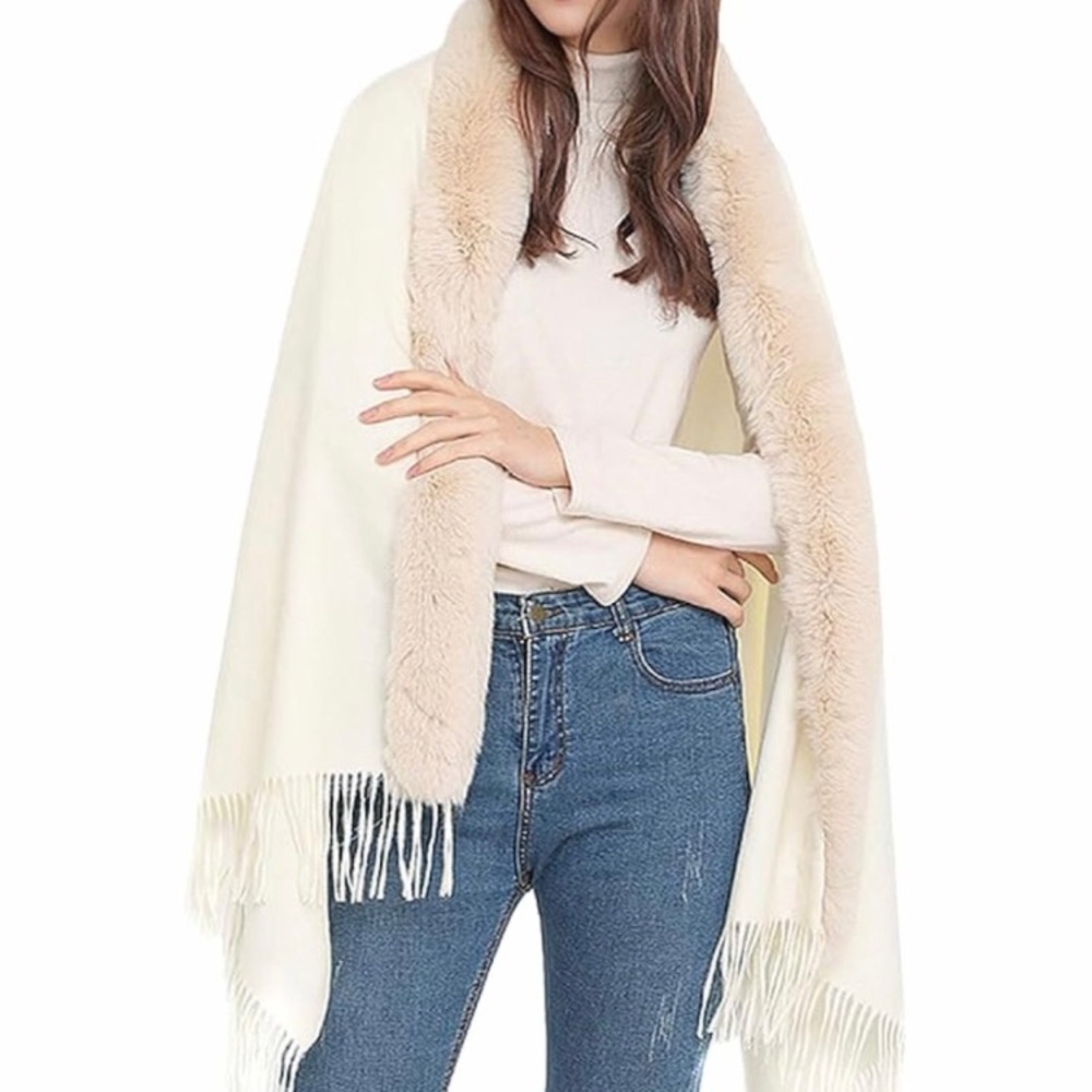 NEW Elegant Soft Fur Sweater Poncho Shawl